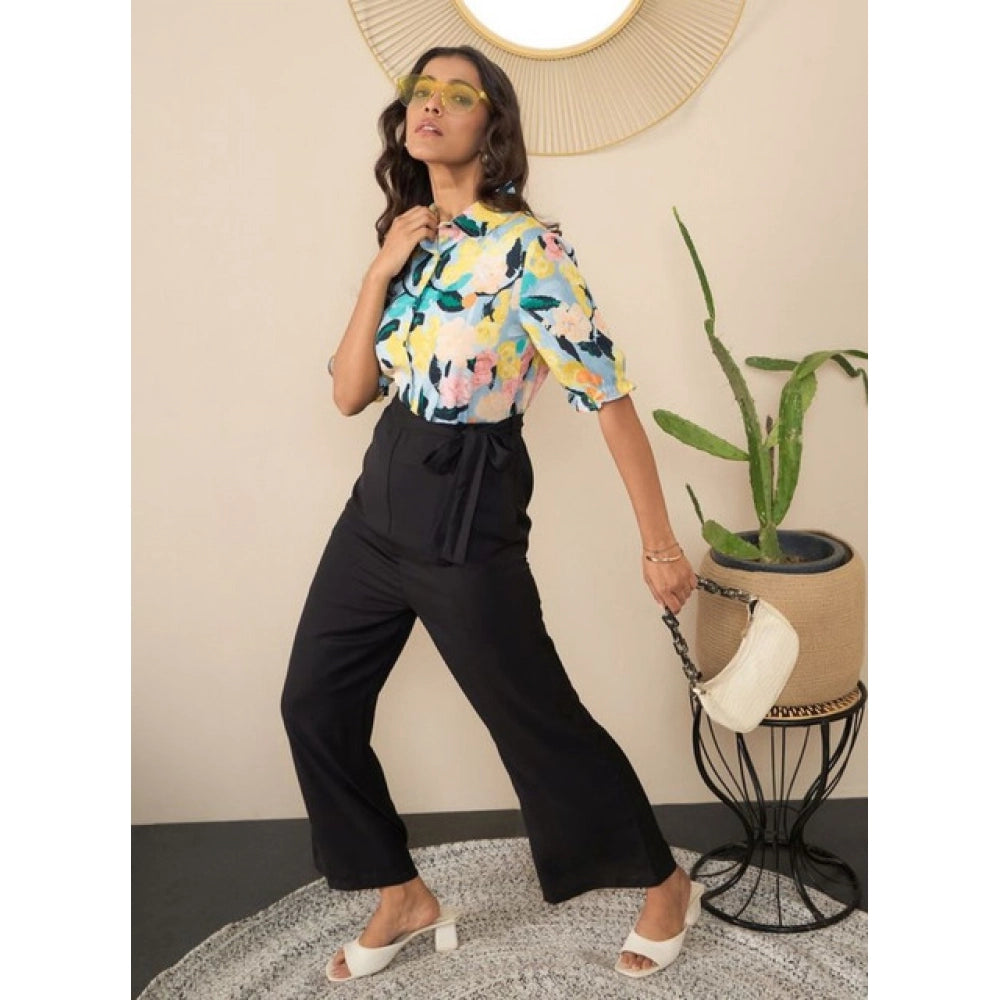Snuggle Spot Women's Polyester Floral Half Sleeves Jumpsuit (Multicolor)