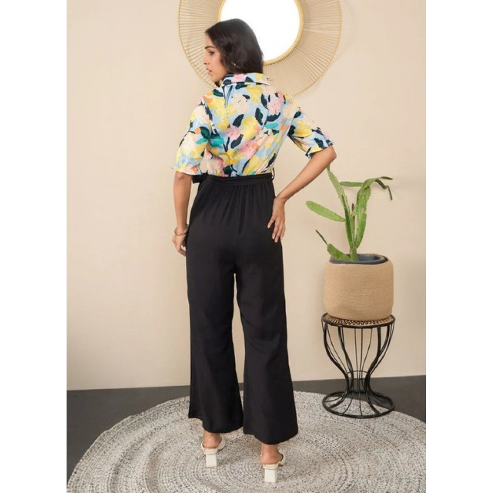 Snuggle Spot Women's Polyester Floral Half Sleeves Jumpsuit (Multicolor)