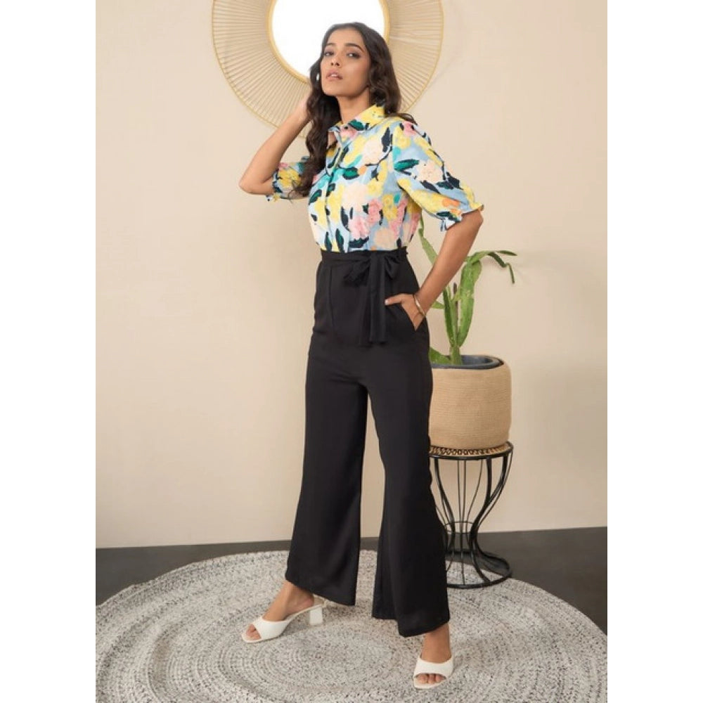 Snuggle Spot Women's Polyester Floral Half Sleeves Jumpsuit (Multicolor)