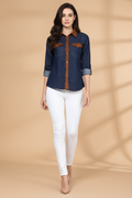 Snuggle Spot Women's Denim Cotton based Solid Long Sleeves Shirt (Blue)