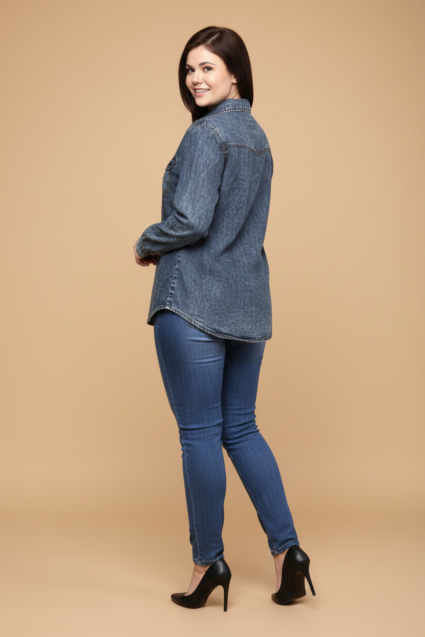 Snuggle Spot Women's Denim Solid Long Sleeves Shirt (Blue)