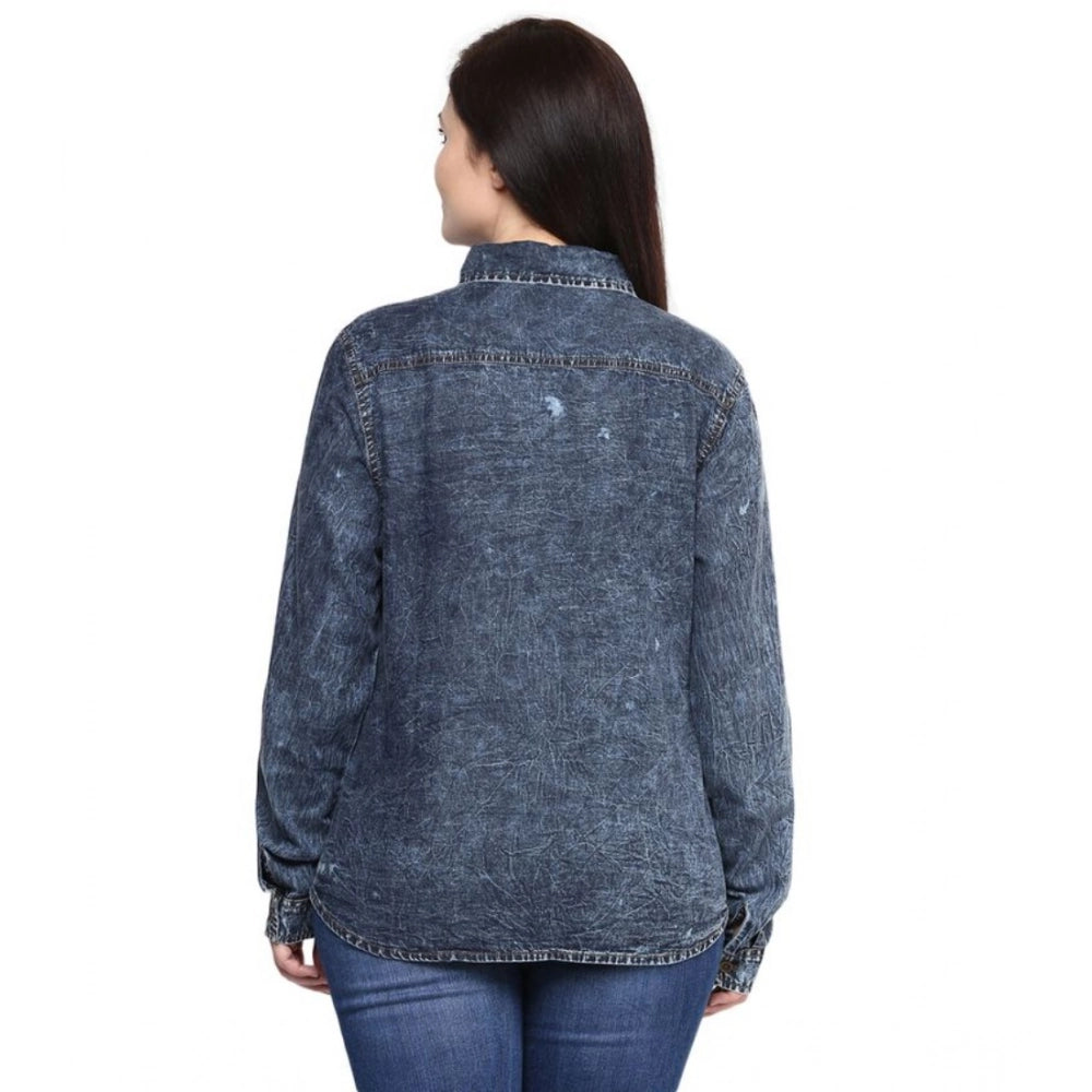 Snuggle Spot Women's Denim Solid Long Sleeves Shirt (Blue)