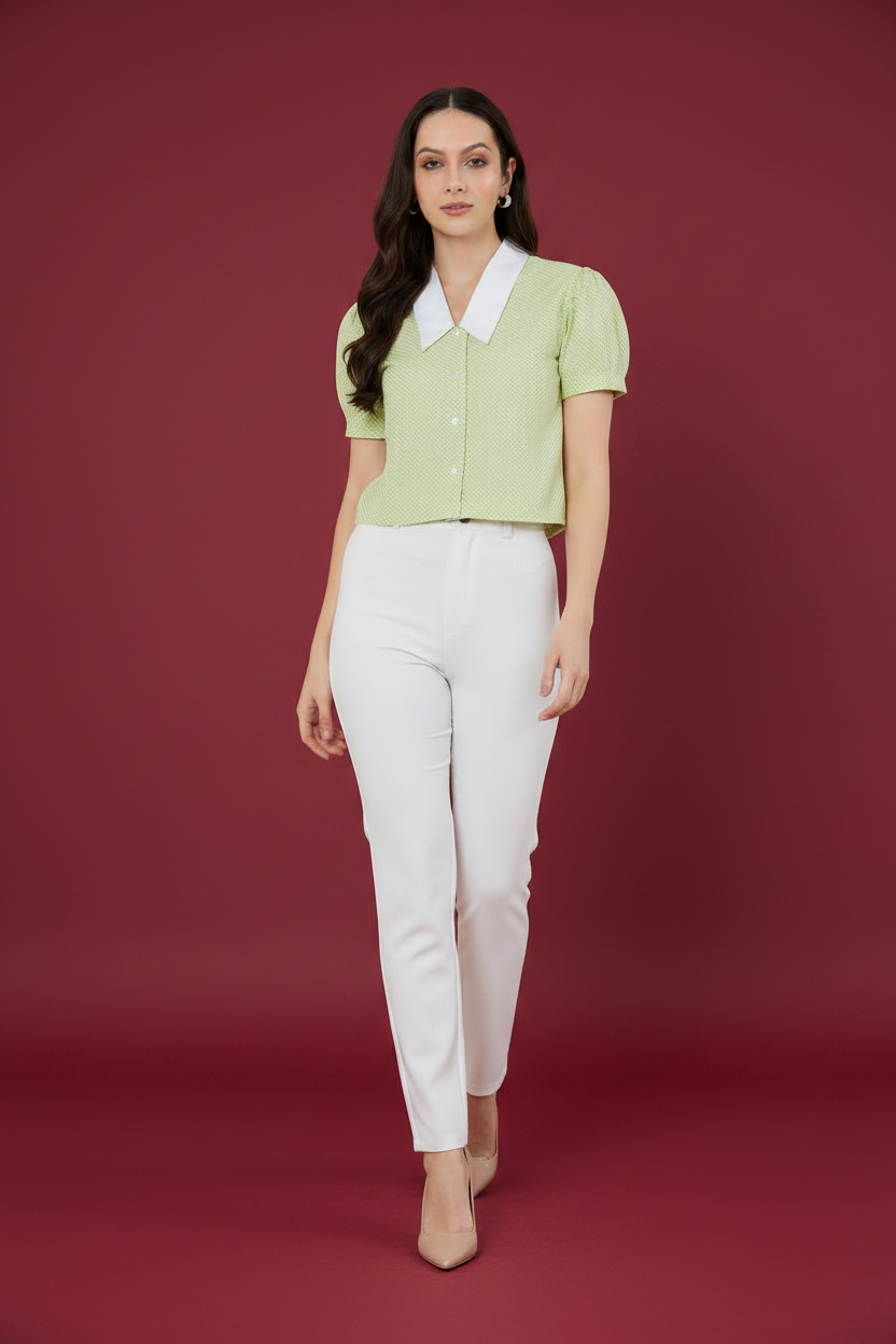 Snuggle Spot Women's Cotton Striped Half Sleeve Shirt (Green - White)