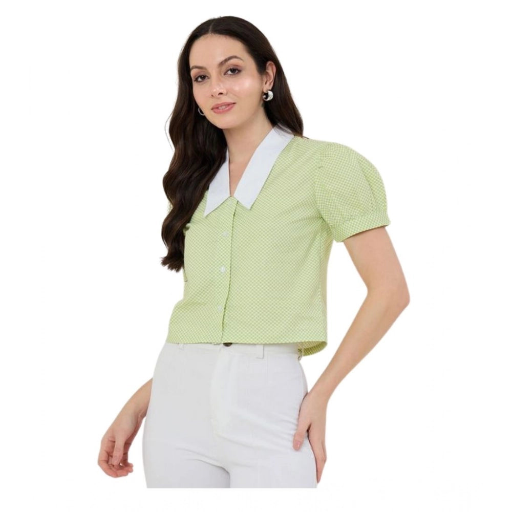 Snuggle Spot Women's Cotton Striped Half Sleeve Shirt (Green - White)