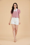 Snuggle Spot Women's Cotton Checkered Half Sleeve Shirt (Red - White)