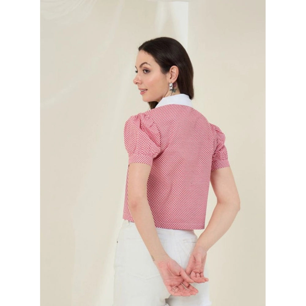 Snuggle Spot Women's Cotton Checkered Half Sleeve Shirt (Red - White)
