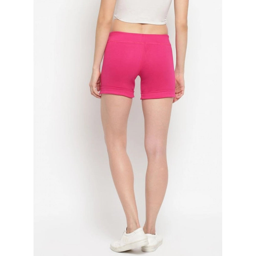 Snuggle Spot Women's Cotton Solid Elasticated Shorts (Pink)