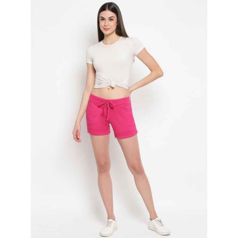 Snuggle Spot Women's Cotton Solid Elasticated Shorts (Pink)