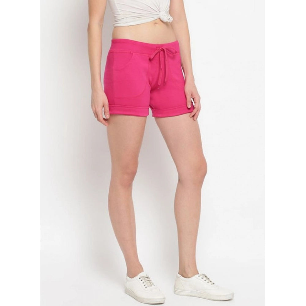 Snuggle Spot Women's Cotton Solid Elasticated Shorts (Pink)