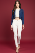 Snuggle Spot Women's Denim Embellished Long Sleeves Shrug (Blue)