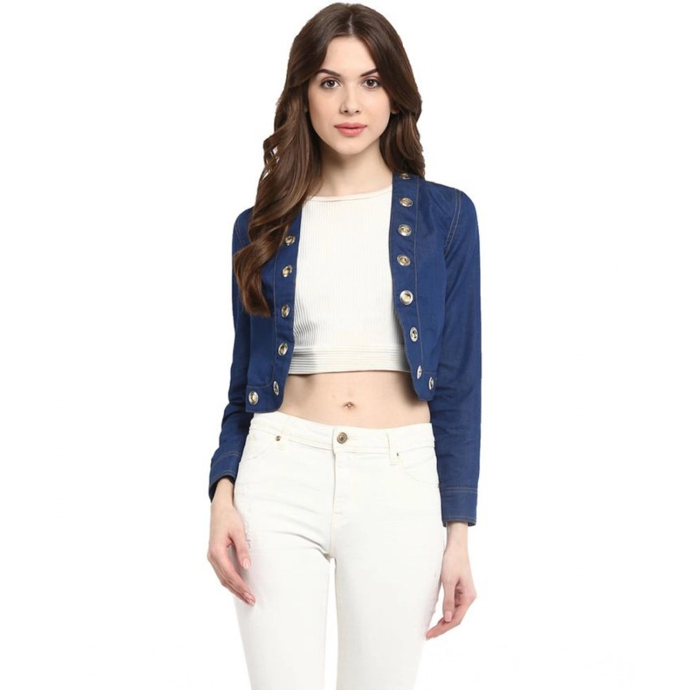 Snuggle Spot Women's Denim Embellished Long Sleeves Shrug (Blue)