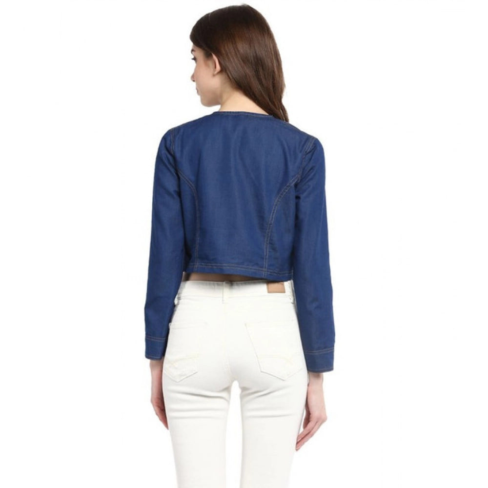 Snuggle Spot Women's Denim Embellished Long Sleeves Shrug (Blue)