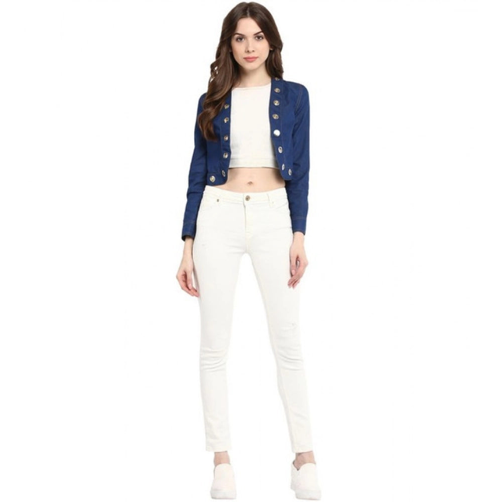 Snuggle Spot Women's Denim Embellished Long Sleeves Shrug (Blue)