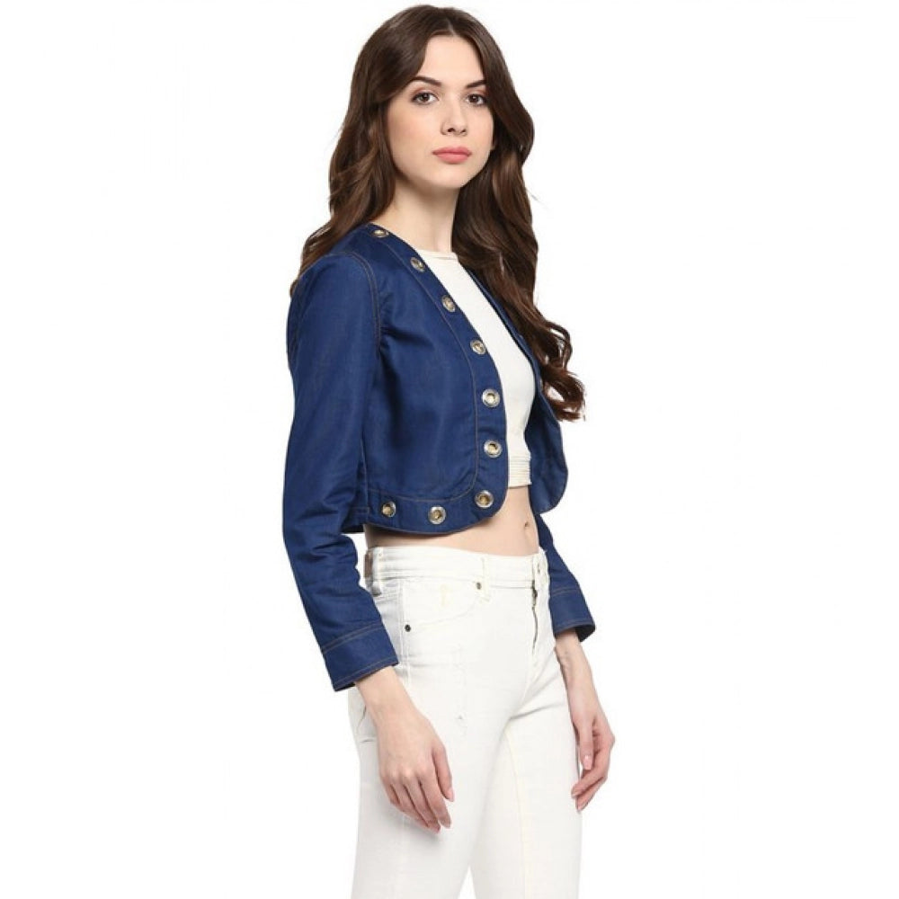 Snuggle Spot Women's Denim Embellished Long Sleeves Shrug (Blue)