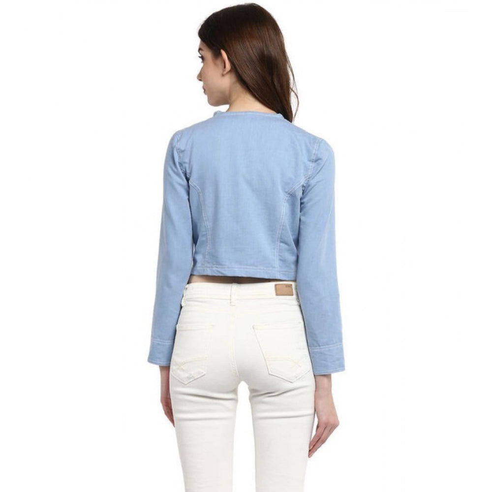 Snuggle Spot Women's Denim Ruffled Long Sleeves Shrug (Blue)
