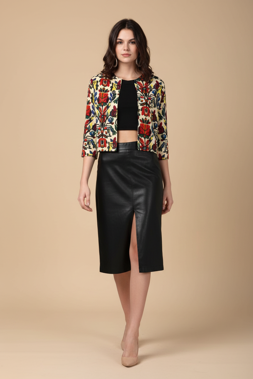 Snuggle Spot Women's Polyester Floral 3-4th Sleeves Shrug (Multicolor)