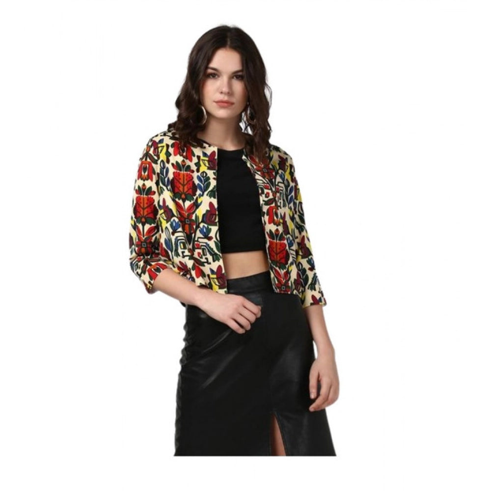 Snuggle Spot Women's Polyester Floral 3-4th Sleeves Shrug (Multicolor)
