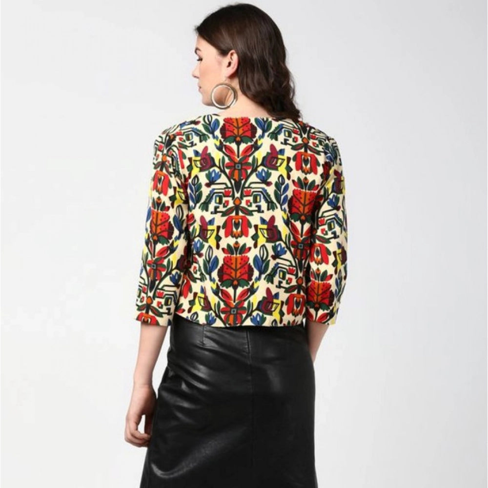 Snuggle Spot Women's Polyester Floral 3-4th Sleeves Shrug (Multicolor)