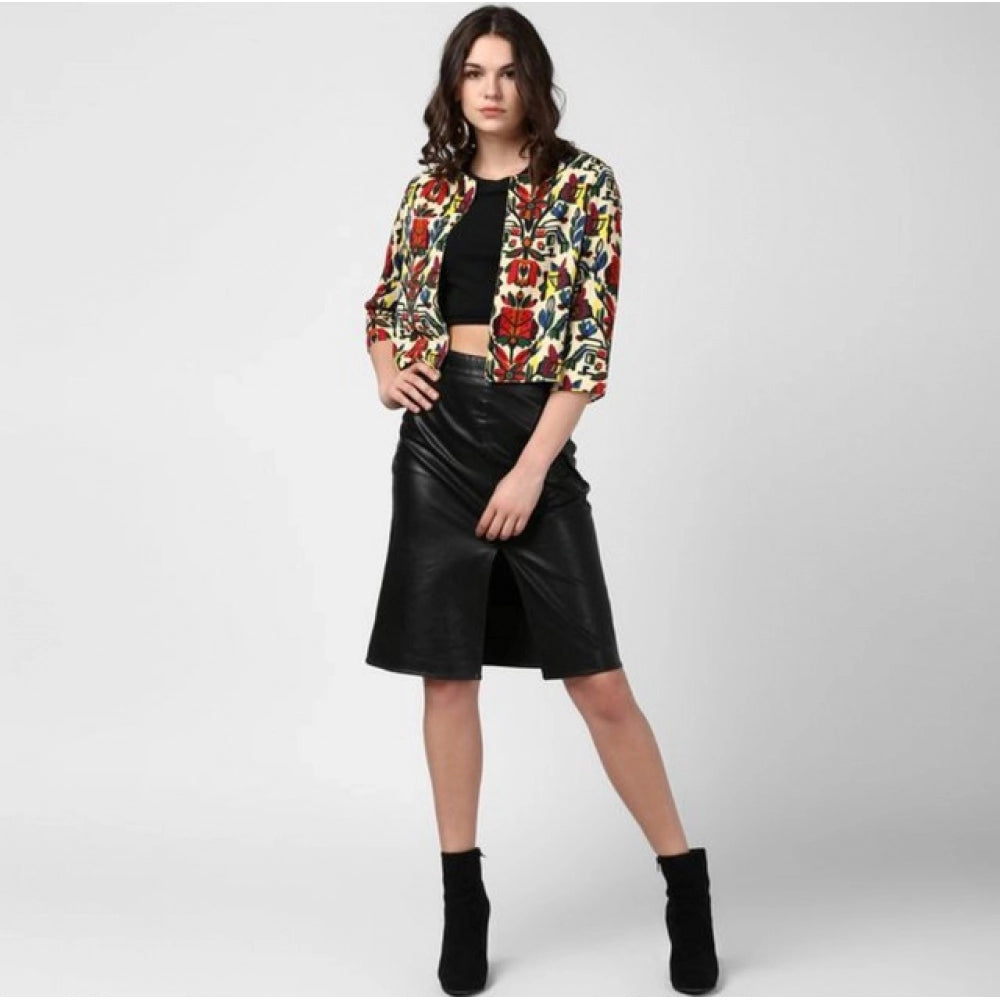 Snuggle Spot Women's Polyester Floral 3-4th Sleeves Shrug (Multicolor)
