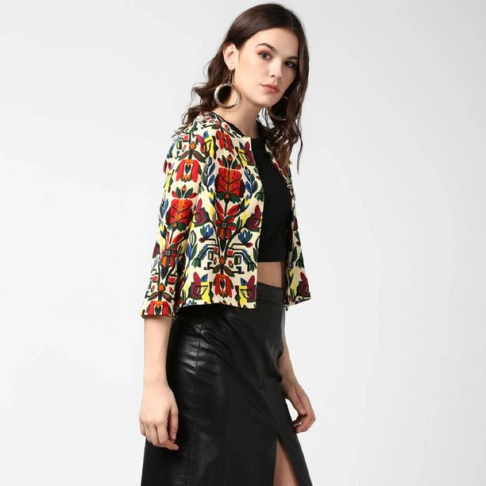 Snuggle Spot Women's Polyester Floral 3-4th Sleeves Shrug (Multicolor)