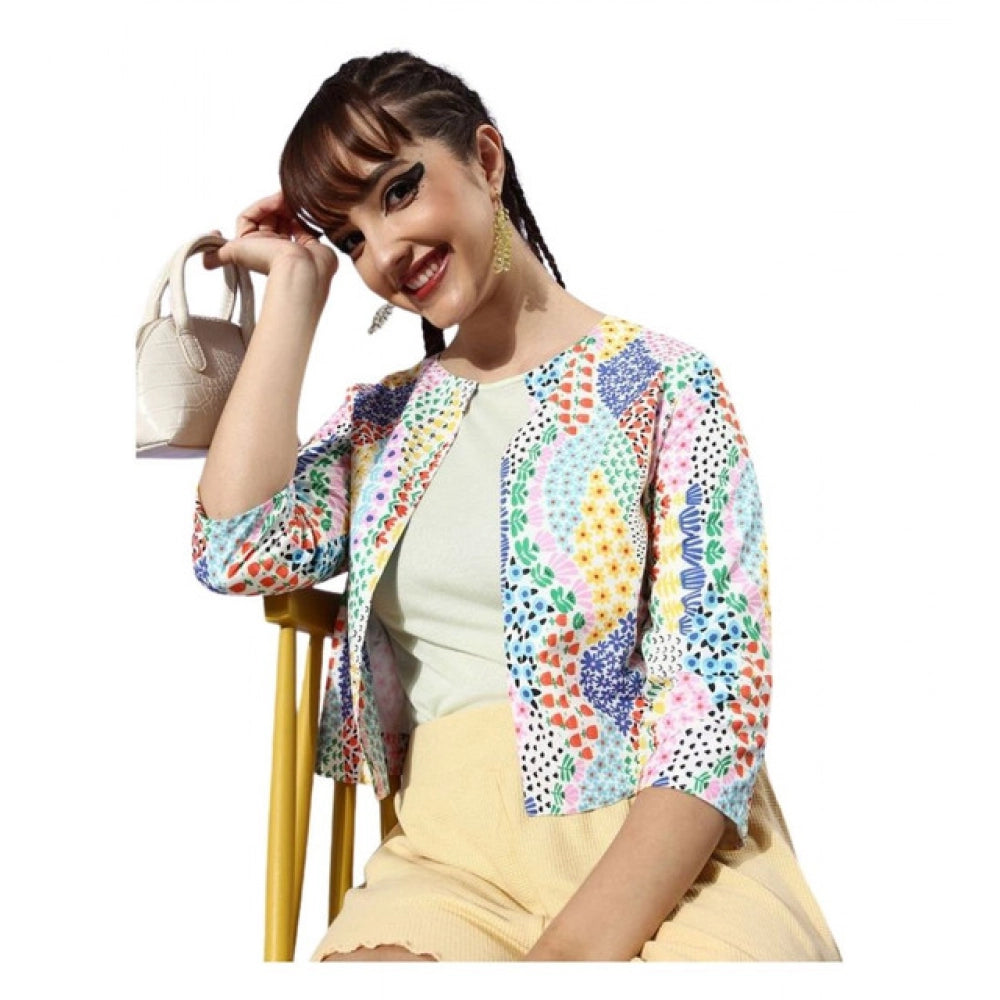 Snuggle Spot Women's Polyester Floral 3-4th Sleeves Shrug (Multicolor)