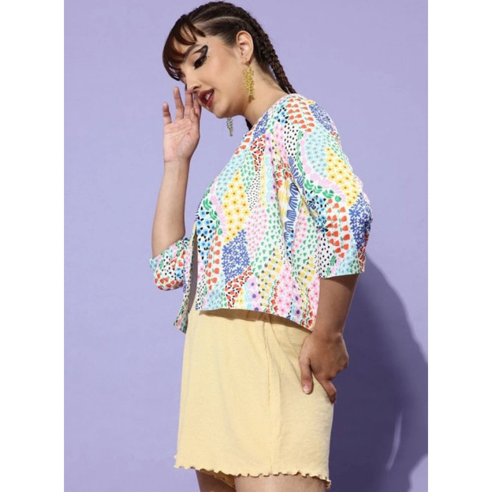 Snuggle Spot Women's Polyester Floral 3-4th Sleeves Shrug (Multicolor)