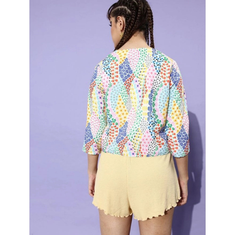 Snuggle Spot Women's Polyester Floral 3-4th Sleeves Shrug (Multicolor)