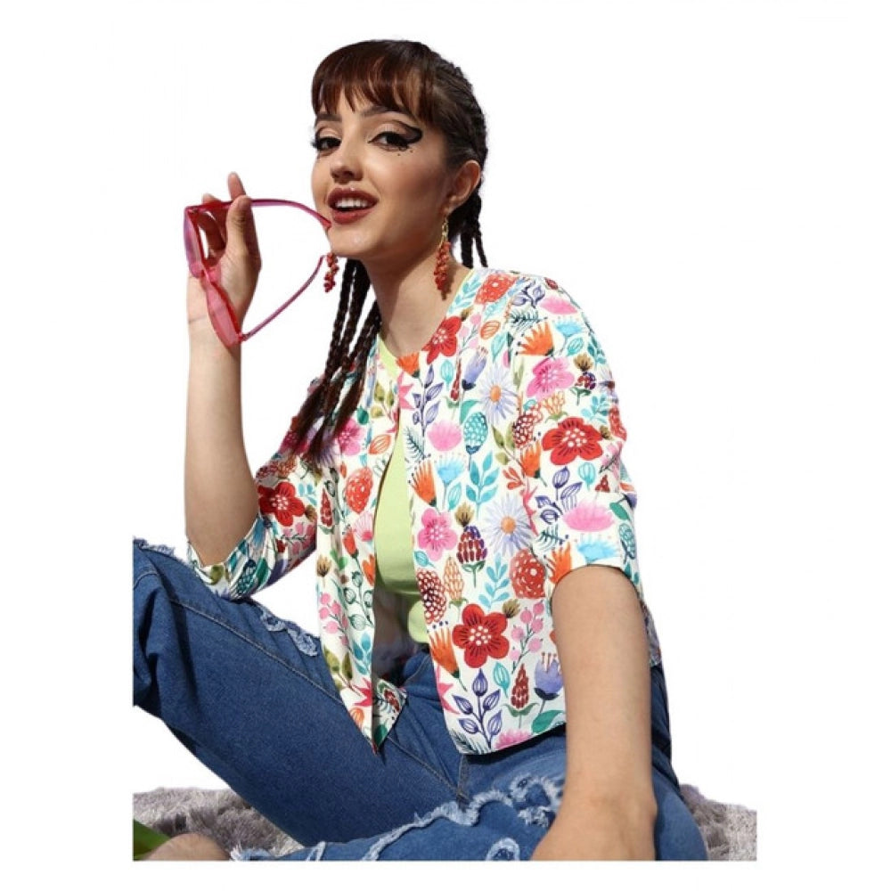 Snuggle Spot Women's Polyester Floral 3-4th Sleeves Shrug (Multicolor)