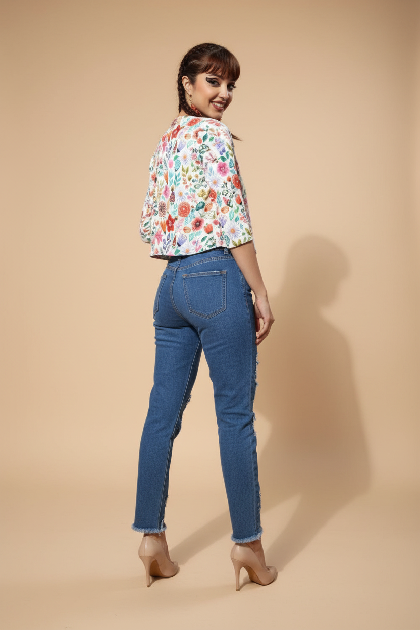 Snuggle Spot Women's Polyester Floral 3-4th Sleeves Shrug (Multicolor)