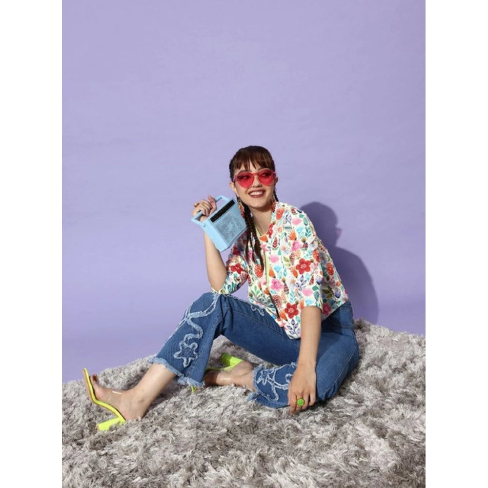 Snuggle Spot Women's Polyester Floral 3-4th Sleeves Shrug (Multicolor)