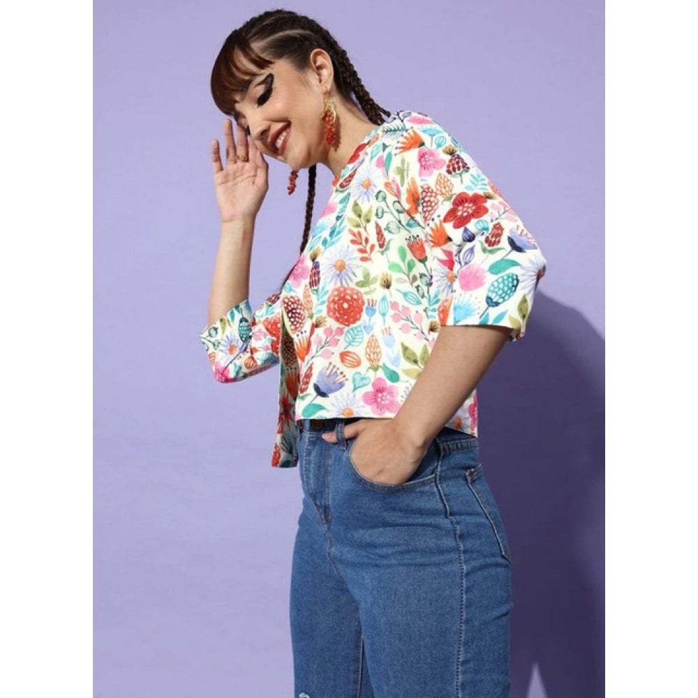 Snuggle Spot Women's Polyester Floral 3-4th Sleeves Shrug (Multicolor)