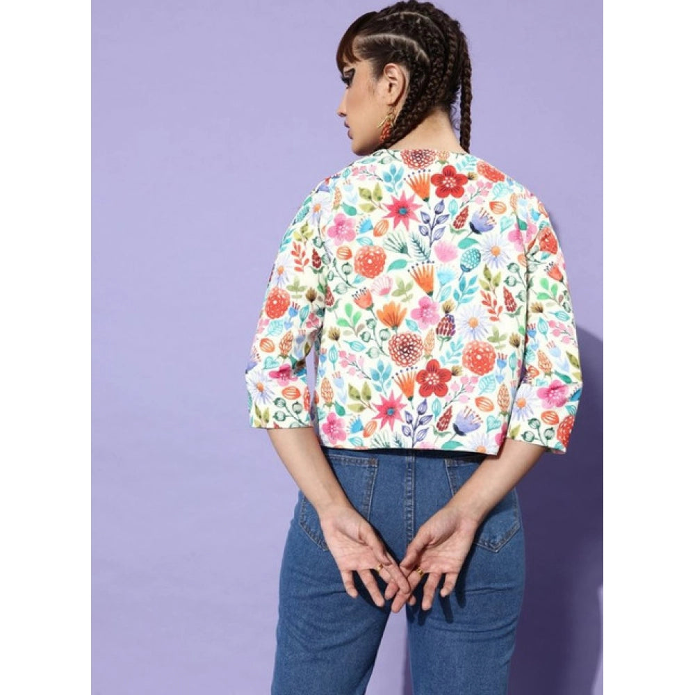 Snuggle Spot Women's Polyester Floral 3-4th Sleeves Shrug (Multicolor)