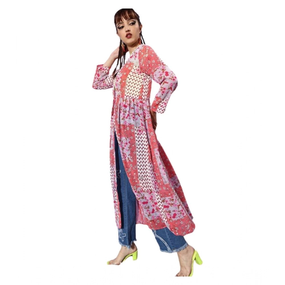 Snuggle Spot Women's Polyester Floral Long Sleeves Shrug (Pink-Coral)