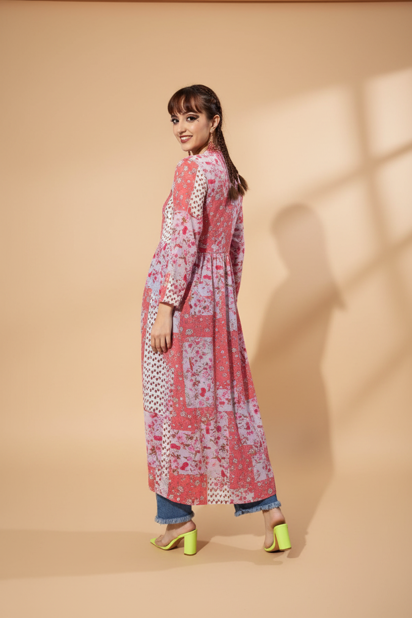 Snuggle Spot Women's Polyester Floral Long Sleeves Shrug (Pink-Coral)