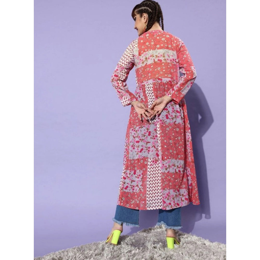 Snuggle Spot Women's Polyester Floral Long Sleeves Shrug (Pink-Coral)