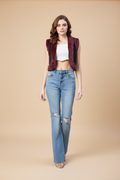 Snuggle Spot Women's Denim And Fur Solid Sleeveless Shrug (Black - Maroon)