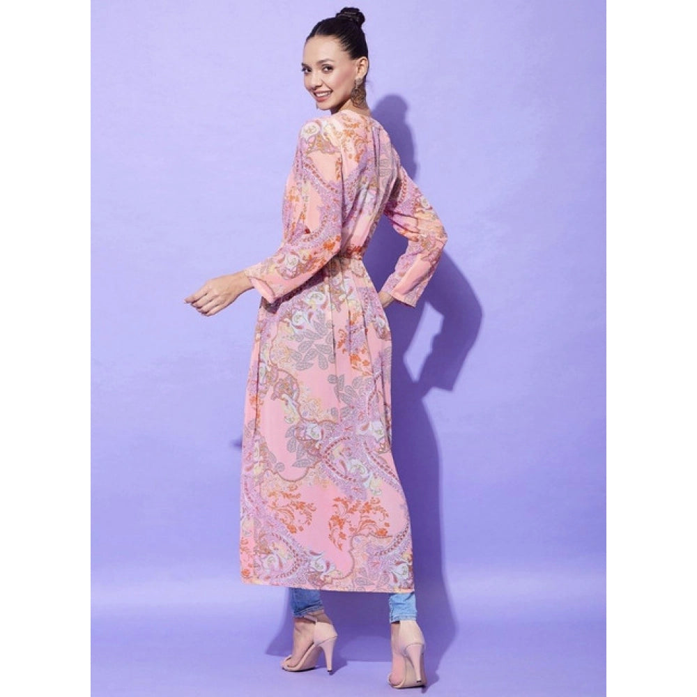 Snuggle Spot Women's Polyester Floral Long Sleeves Shrug (Peach)