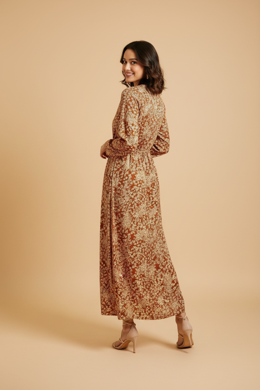 Snuggle Spot Women's Polyester Floral Long Sleeves Shrug (Brown)