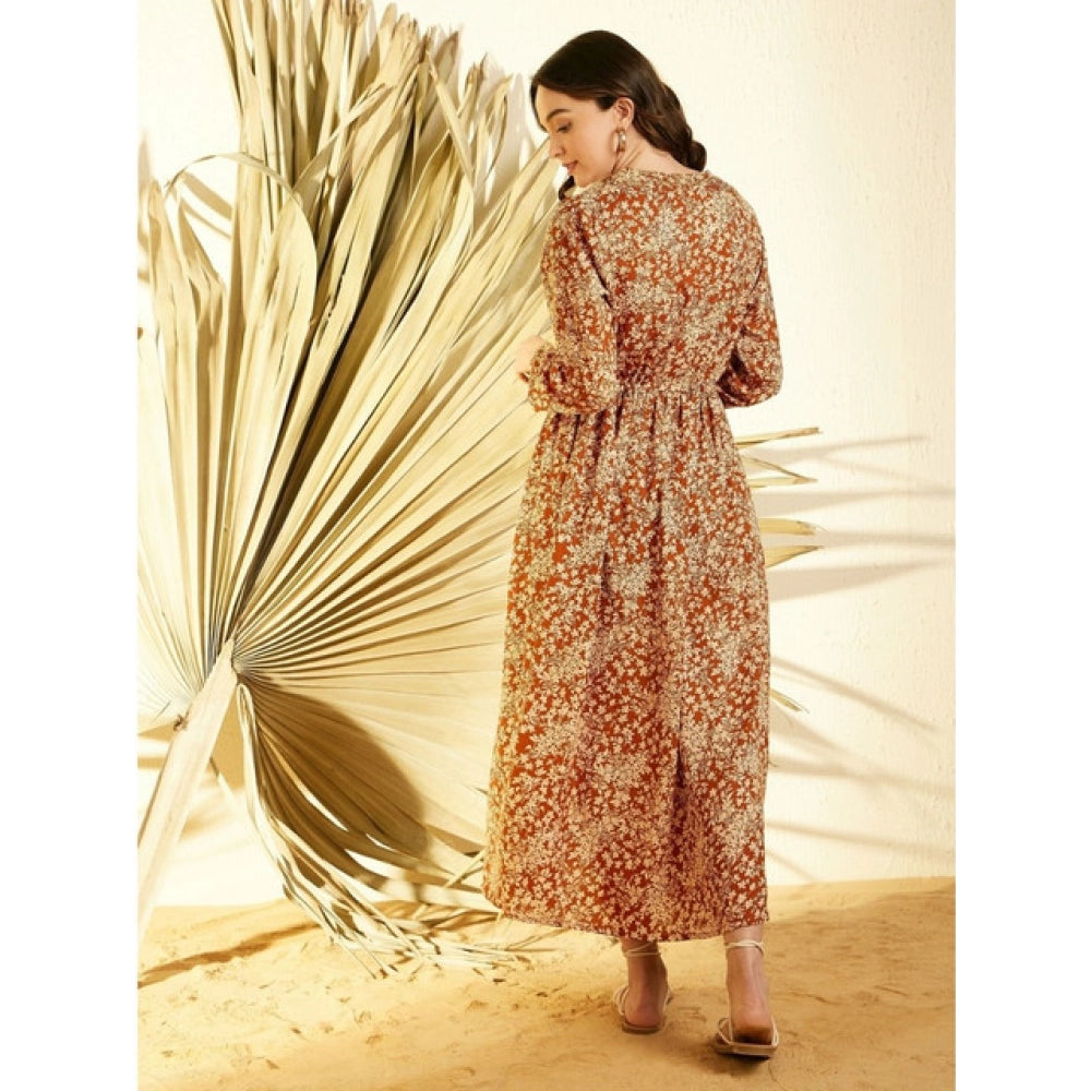 Snuggle Spot Women's Polyester Floral Long Sleeves Shrug (Brown)
