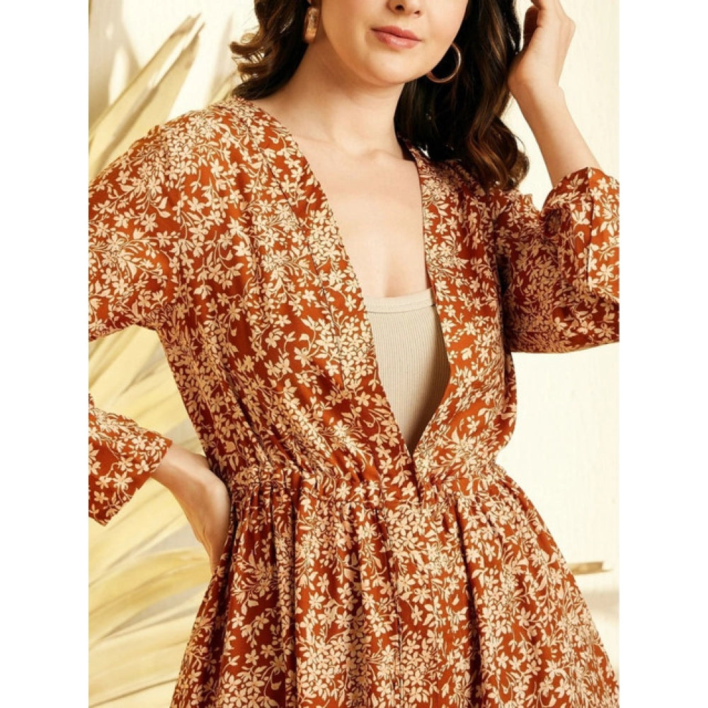 Snuggle Spot Women's Polyester Floral Long Sleeves Shrug (Brown)