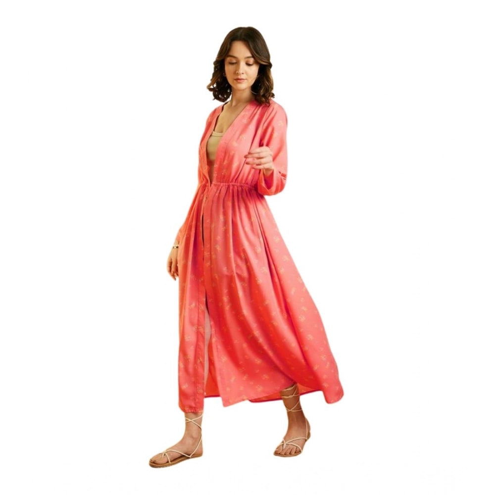 Snuggle Spot Women's Polyester Floral Long Sleeves Shrug (Pink)