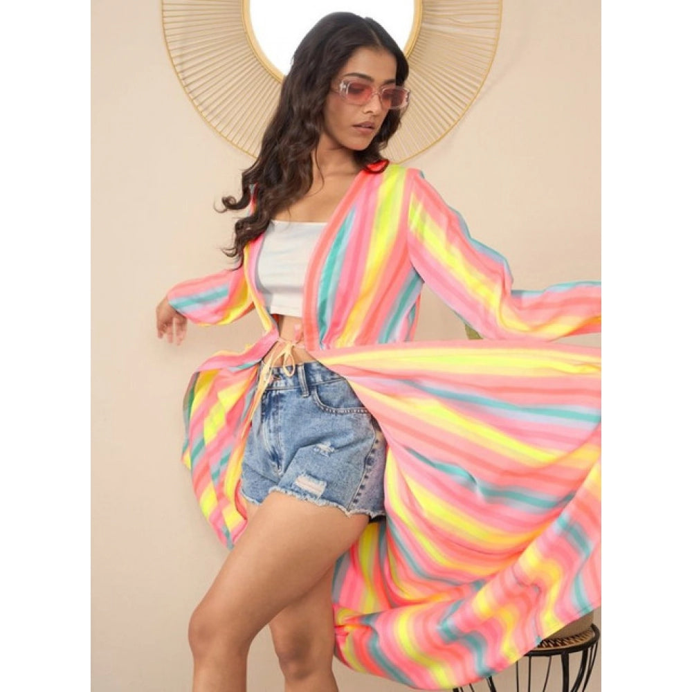 Snuggle Spot Women's Polyester Crepe Printed Long Sleeves Shrug (Multicolor)