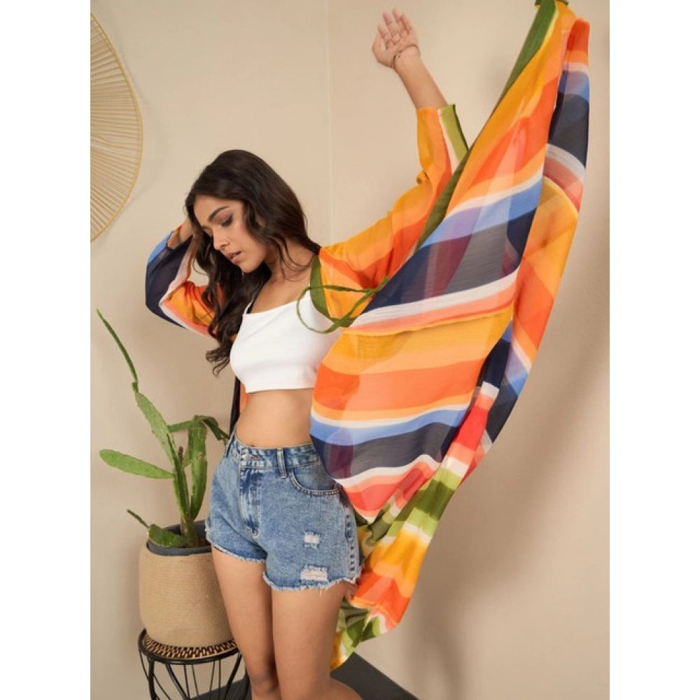 Snuggle Spot Women's Polyester Crepe Printed Long Sleeves Shrug (Multicolor)