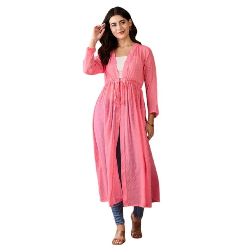 Snuggle Spot Women's Chiffon Self Design Long Sleeves Shrug (Pink)