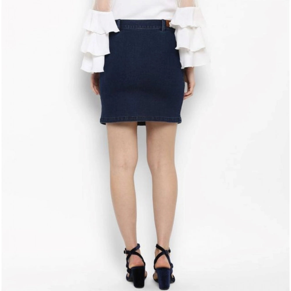 Snuggle Spot Women's Denim Front Button Buttoned Skirt (Blue)
