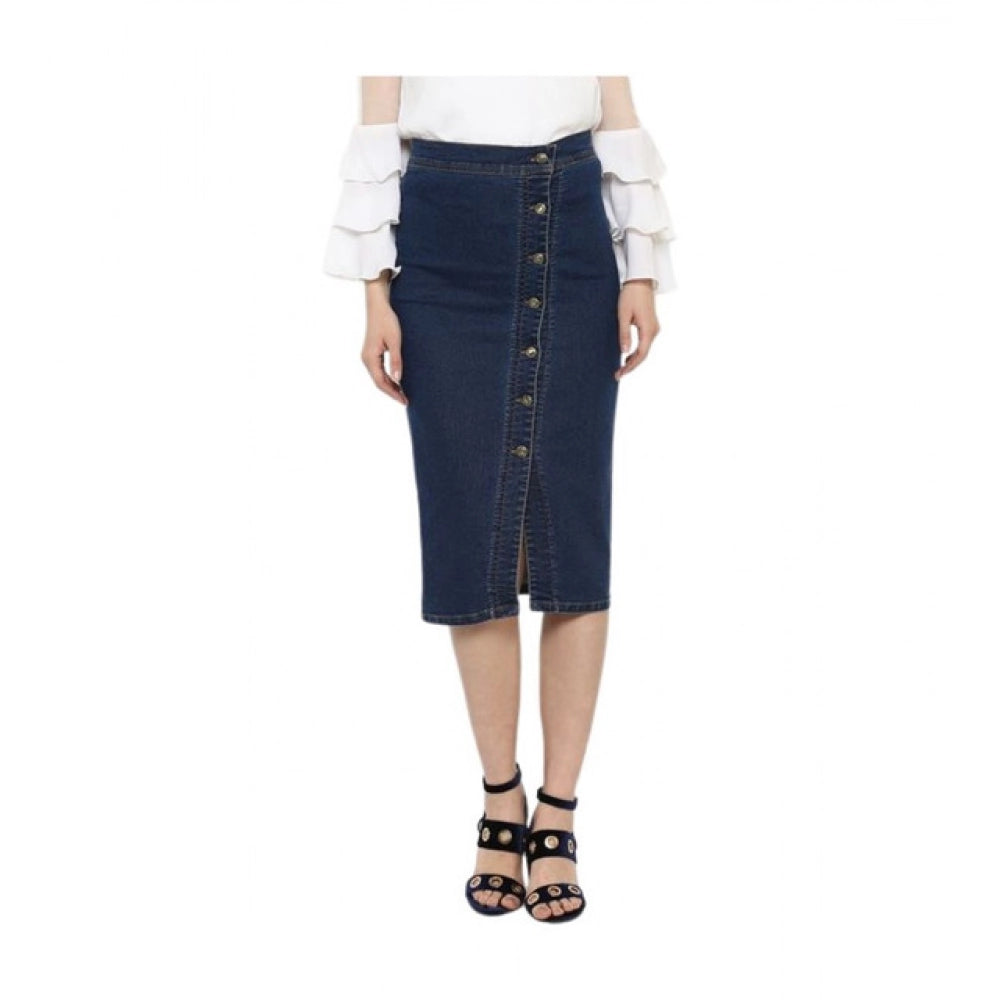 Snuggle Spot Women's Denim Front Button Buttoned Skirt (Blue)