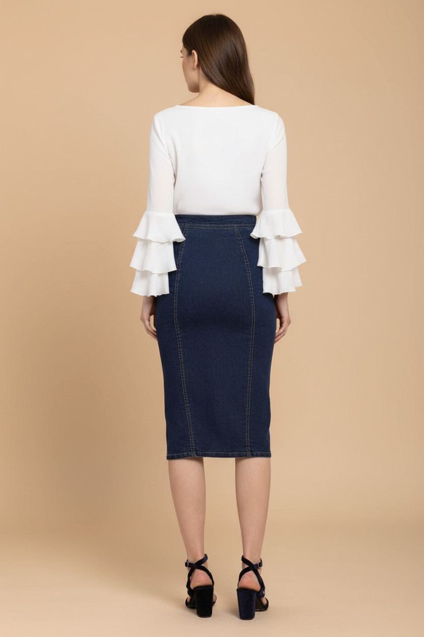 Snuggle Spot Women's Denim Front Button Buttoned Skirt (Blue)