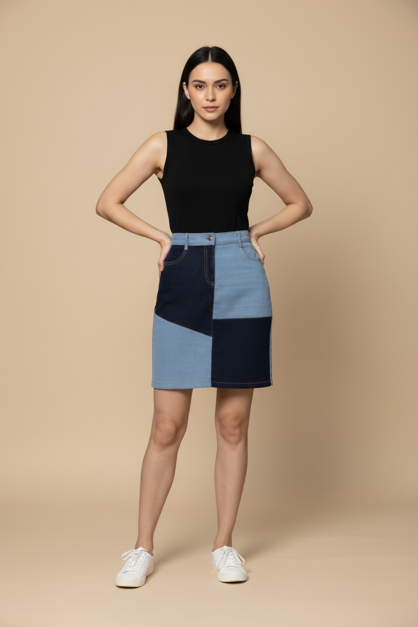 Snuggle Spot Women's Denim Brick Style Buttoned Skirt (Blue)