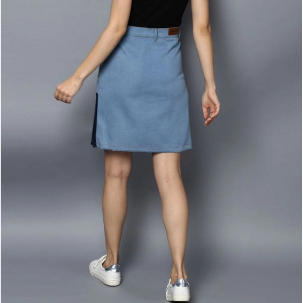 Snuggle Spot Women's Denim Brick Style Buttoned Skirt (Blue)
