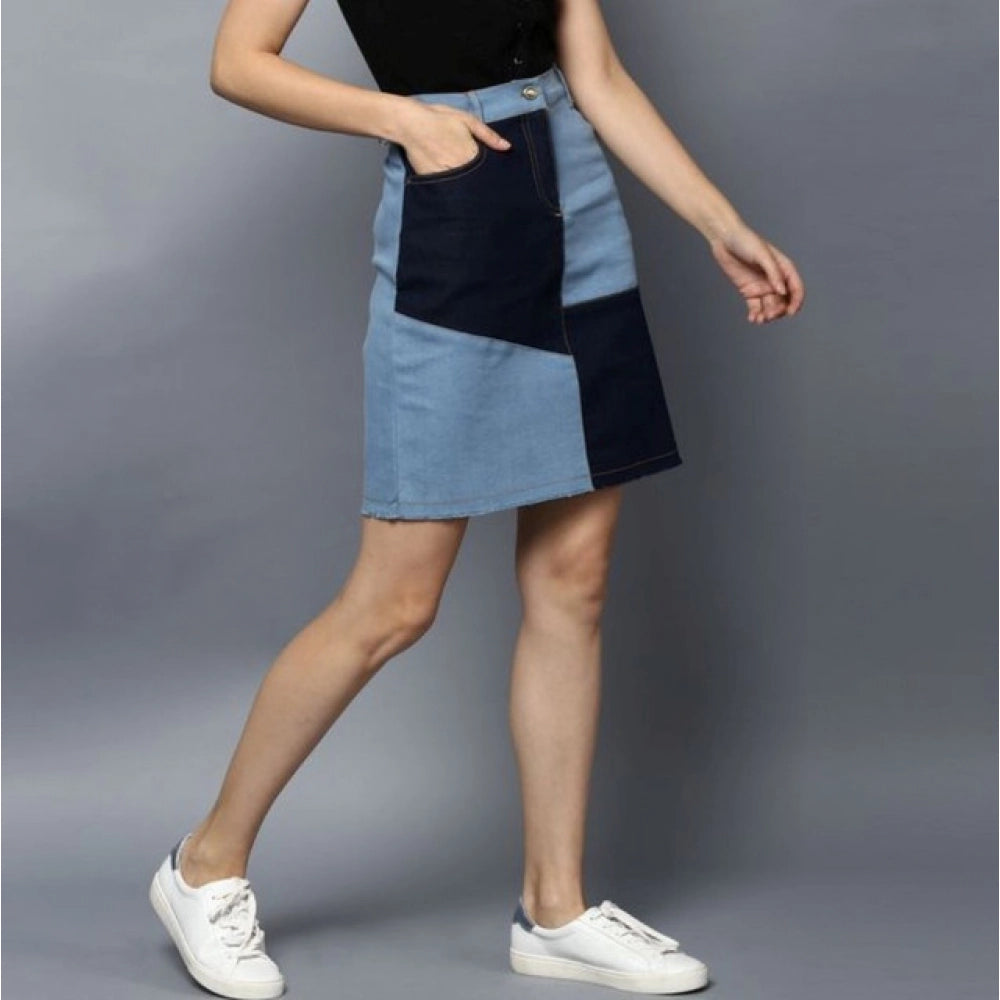 Snuggle Spot Women's Denim Brick Style Buttoned Skirt (Blue)